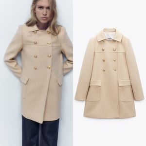 Zara double breasted wool blend coat, sand